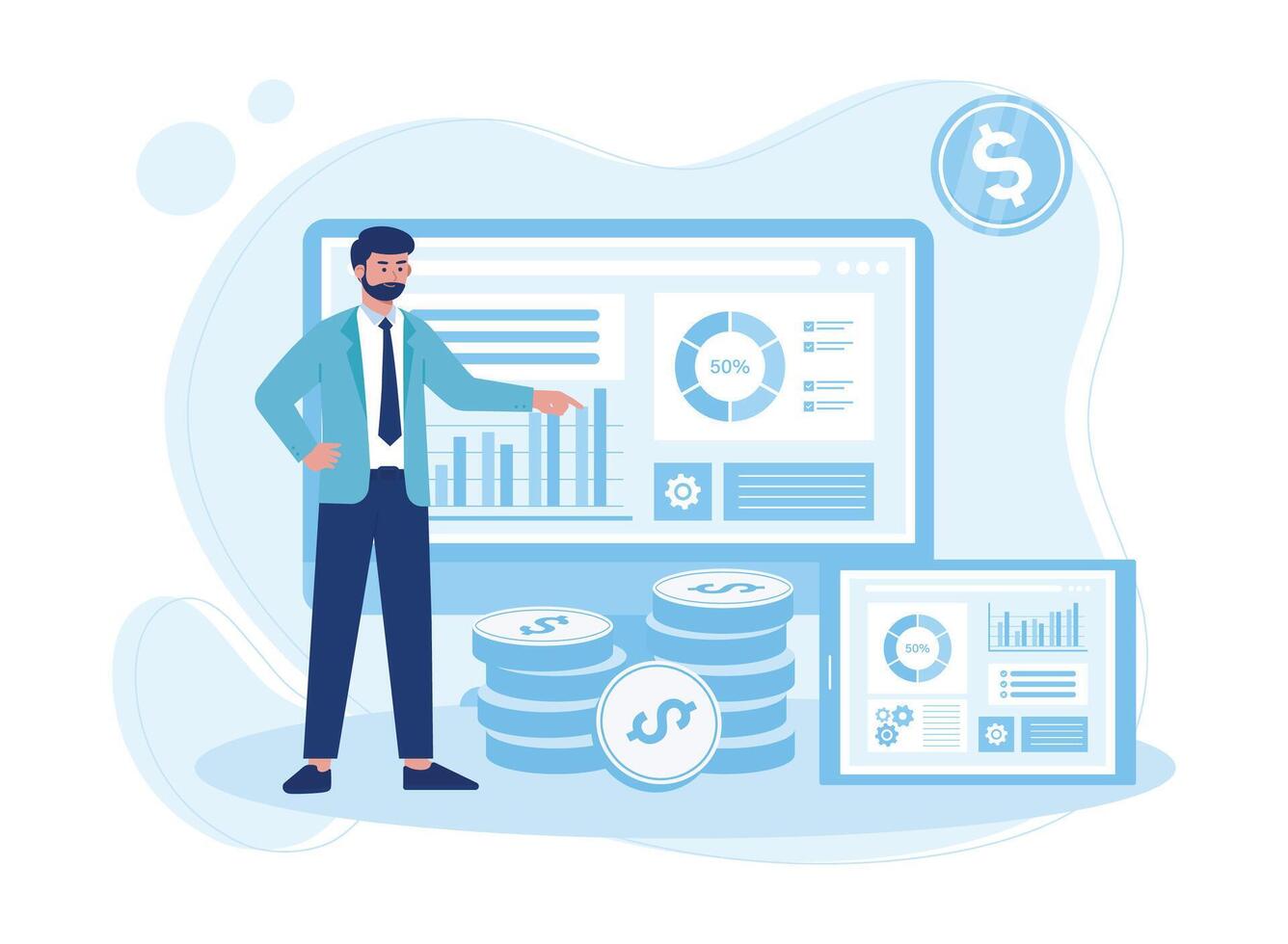 un' capo con successo e grafico analisi concetto piatto illustrazione vettore