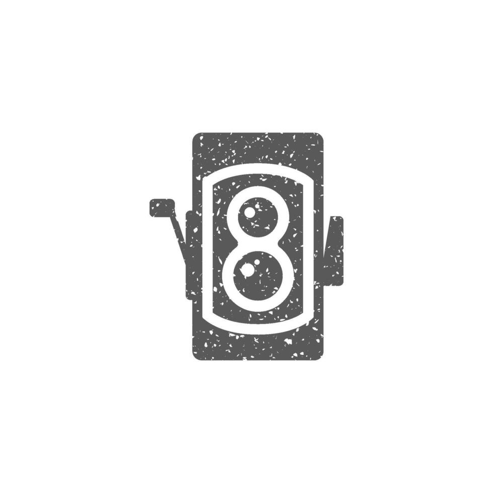 gemello lente riflesso telecamera icona nel grunge struttura vettore illustrazione