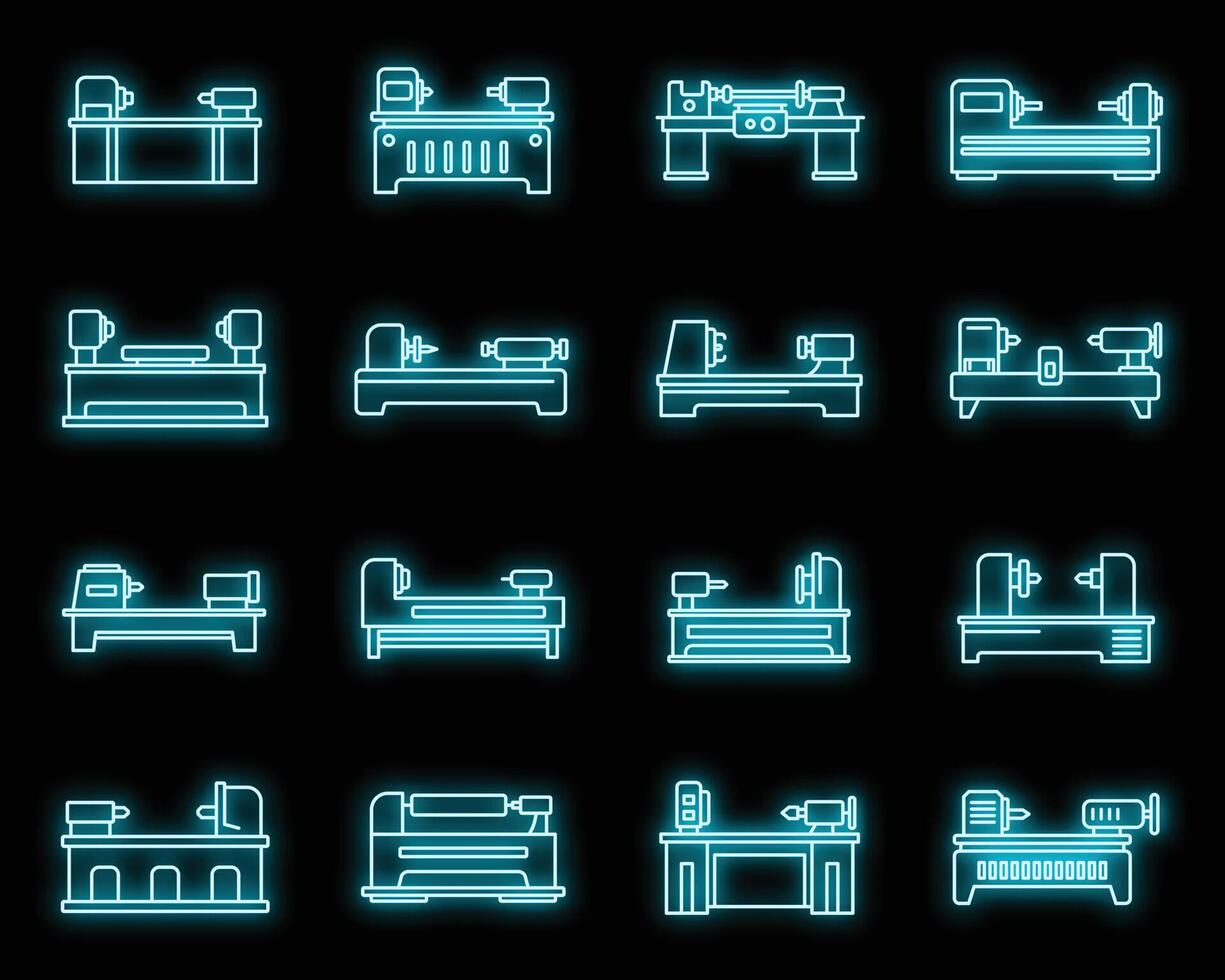 tornio perforazione icone impostato vettore neon