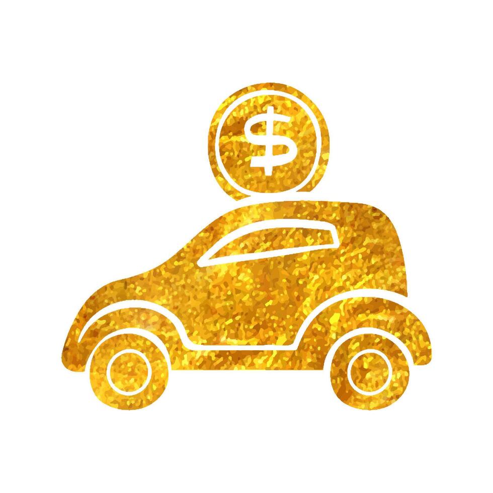 mano disegnato auto porcellino banca icona nel oro Foglio struttura vettore illustrazione