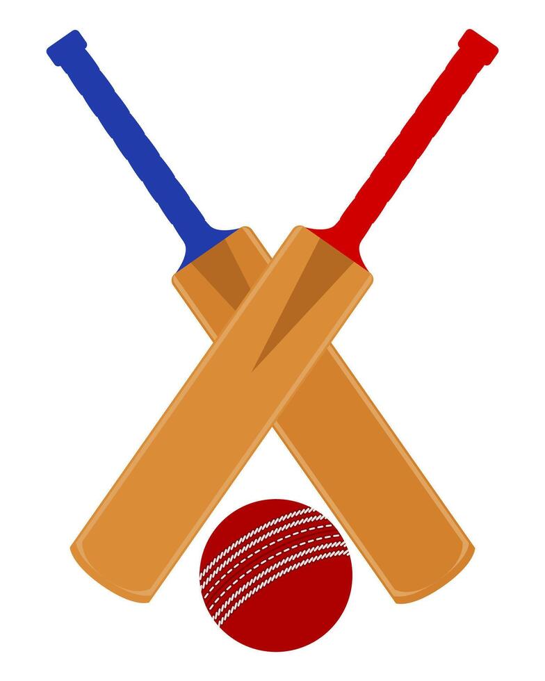 mazza da cricket e palla per un gioco di sport stock illustrazione vettoriale isolato su sfondo bianco