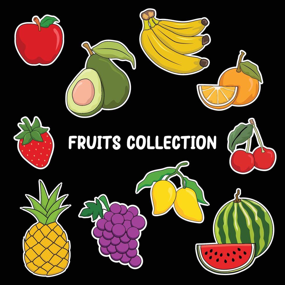 frutta adesivi illustrazione 2d piatto grafico collezione vettore