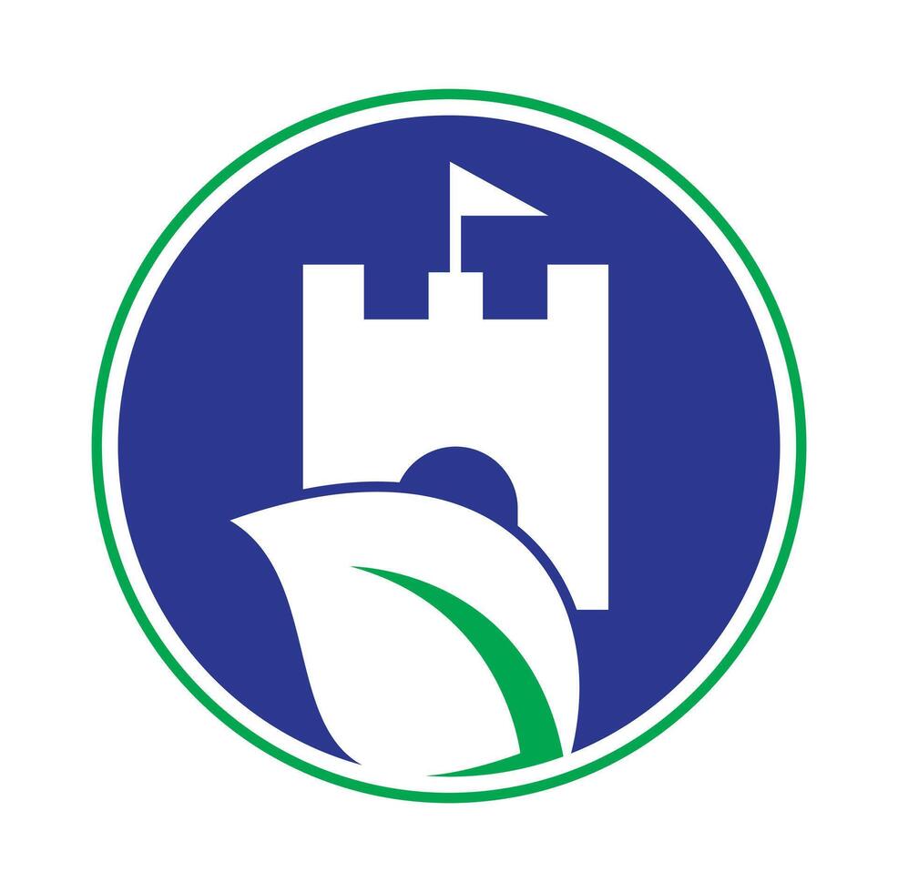 castello con foglia icona vettore logo.