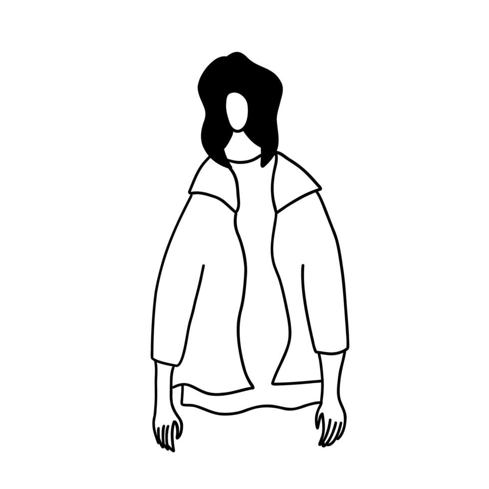 moderno, minimalista e di moda moda ragazza. vettore illustrazione nel mano disegnato schema scarabocchio semplice contorno stile isolato su bianca sfondo. per copertina arte, presentazione, manifesto.