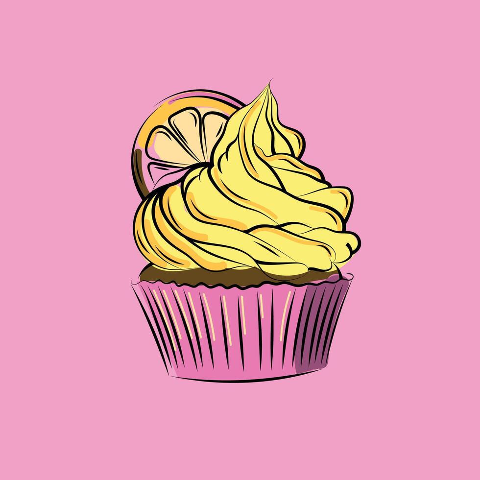 illustrazione Limone compleanno Cupcake vettore