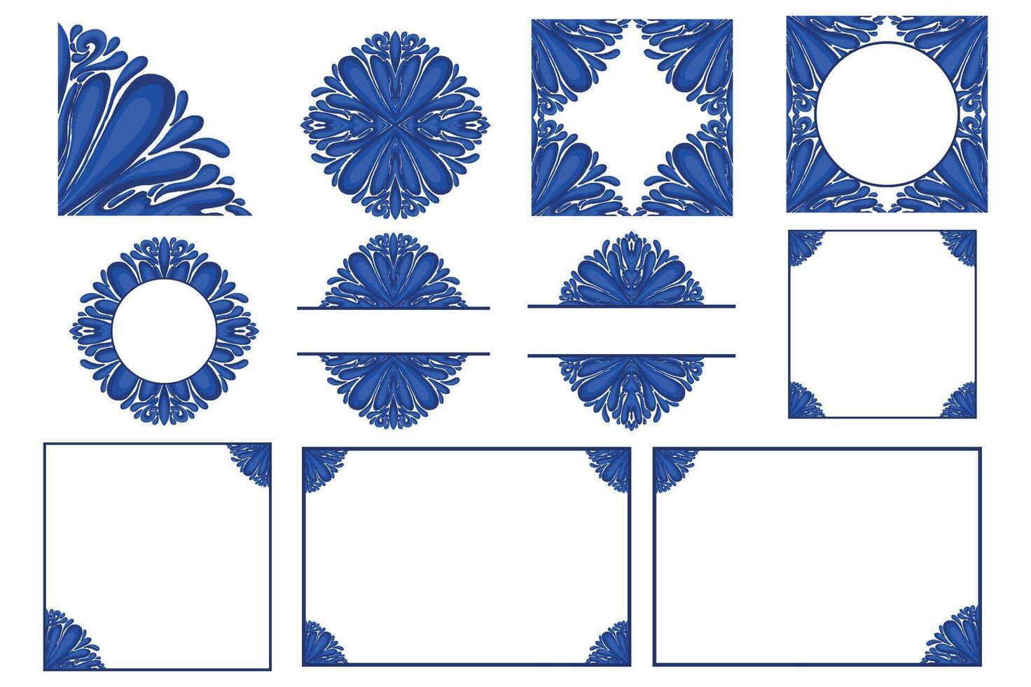 impostato di blu ornamento telaio confine vettore design per decorativo elemento