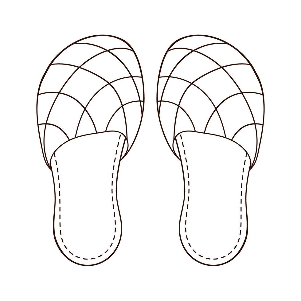 Casa pantofole nel linea arte stile. uomo, maschio calzature. schema logo per ragnatela disegno, scarpe negozio. vettore illustrazione isolato su un' bianca sfondo.