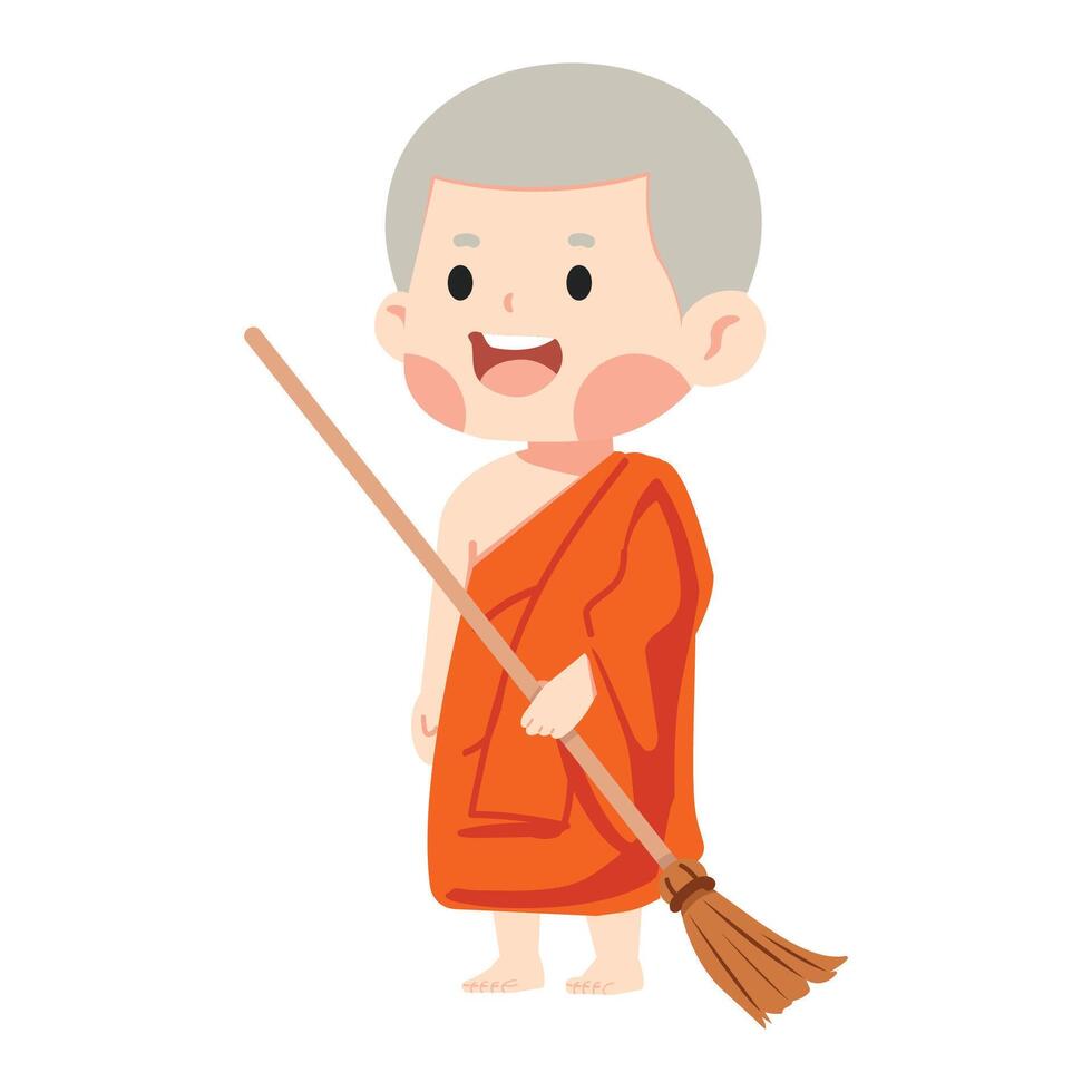buddista novizio monaco pulizia tempio vettore
