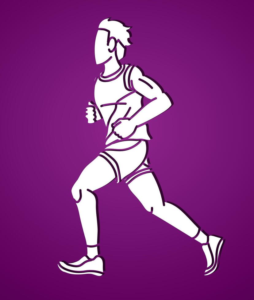 maratona corridore inizio in esecuzione un' uomo in esecuzione azione movimento cartone animato sport grafico vettore