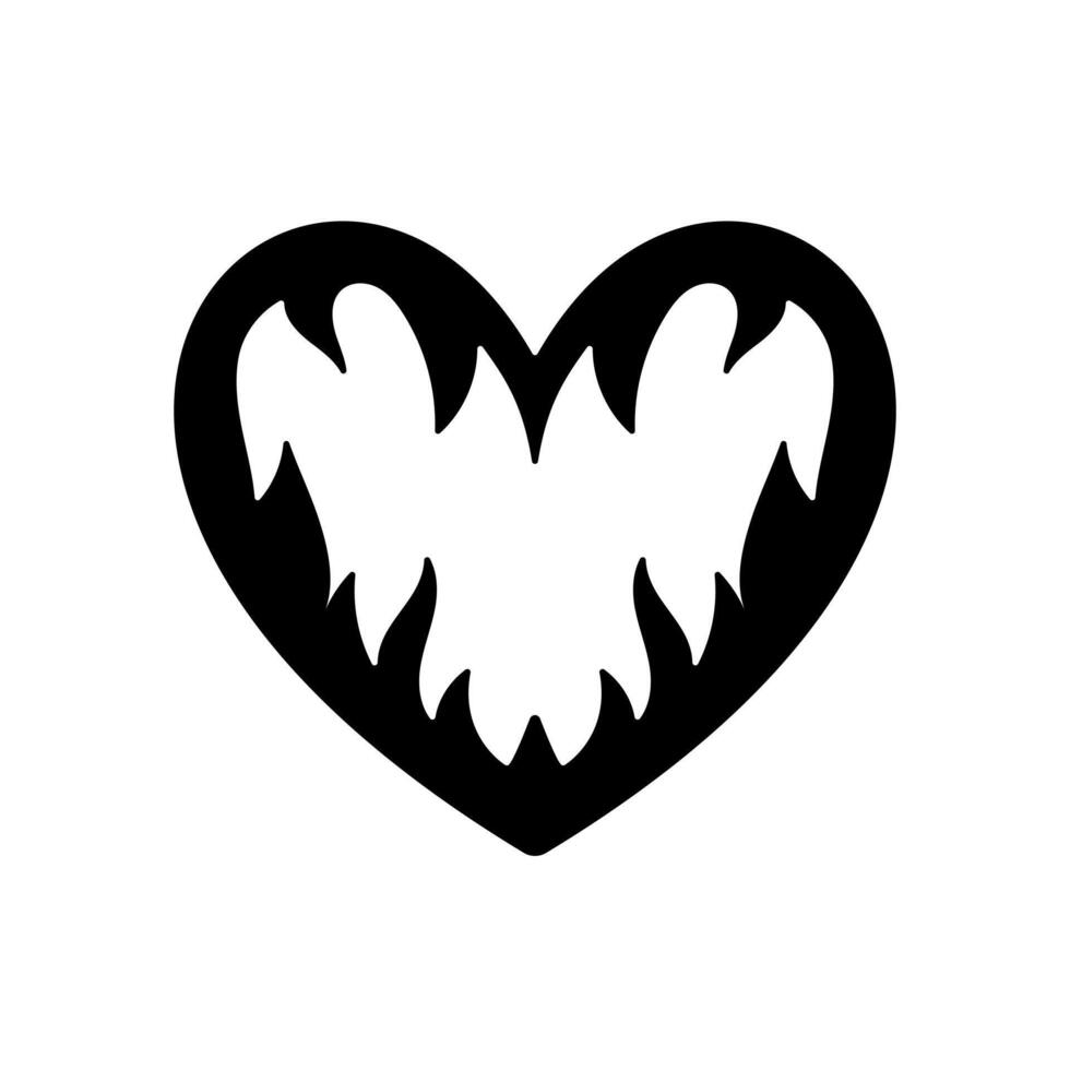 vettore silhouette di un' cuore nel retrò stile. tatuaggio design. freddo etichetta nel il stile di il anni 90 00s. moderno gioventù sottocultura.