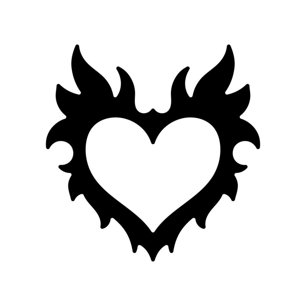 vettore silhouette di un' cuore nel retrò stile. tatuaggio design. freddo etichetta nel il stile di il anni 90 00s. moderno gioventù sottocultura.