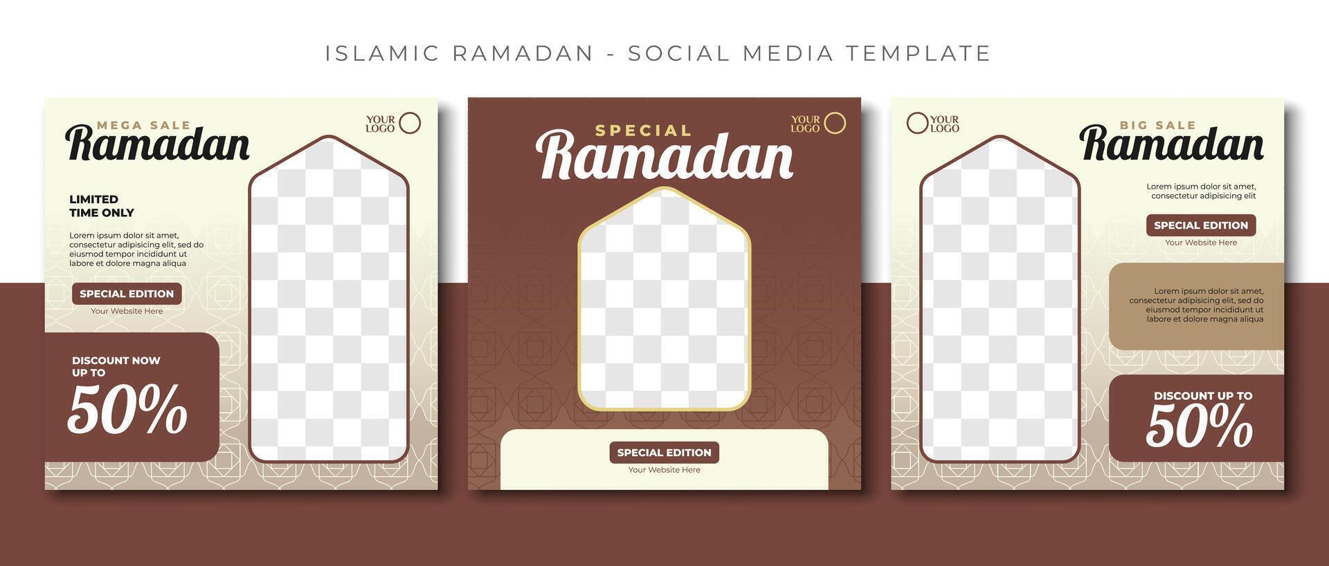 Ramadan islamico saldi, Marrone sociale media inviare modello disegno, evento promozione vettore bandiera