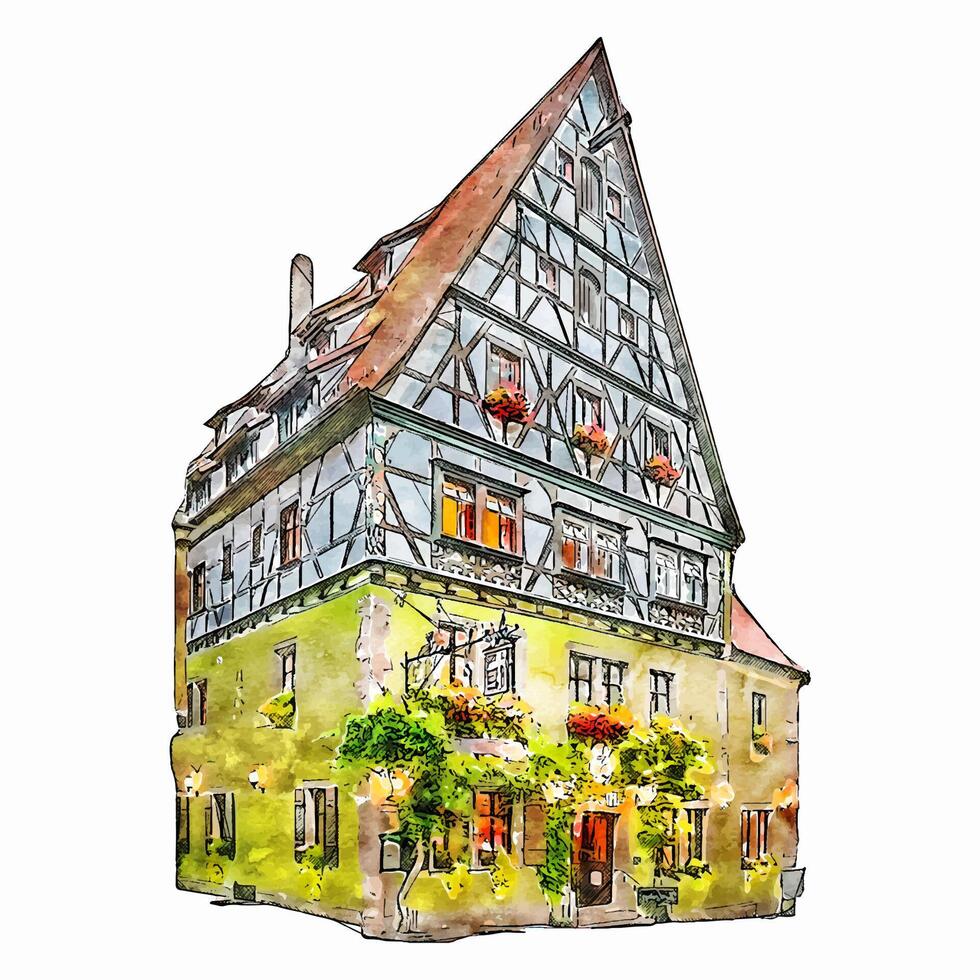 Rothenburg Germania acquerello mano disegnato illustrazione isolato su bianca sfondo vettore