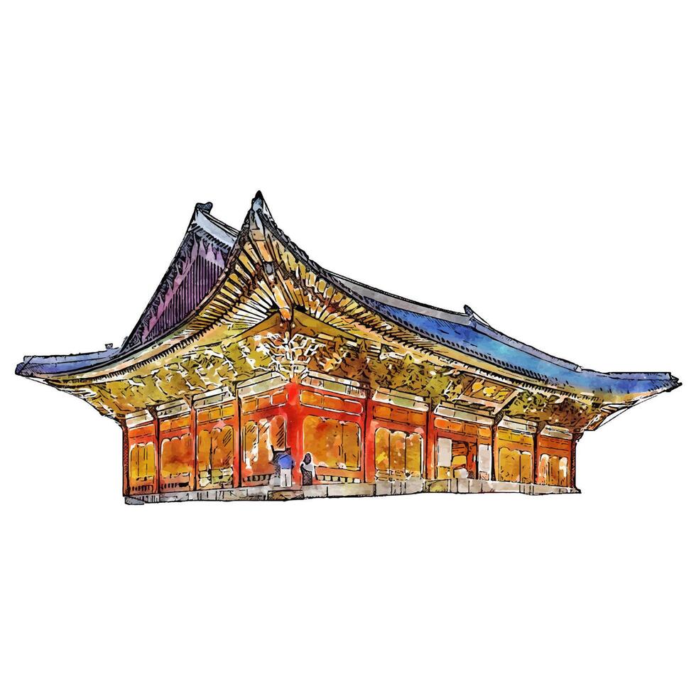 architettura Corea acquerello mano disegnato illustrazione isolato su bianca sfondo vettore