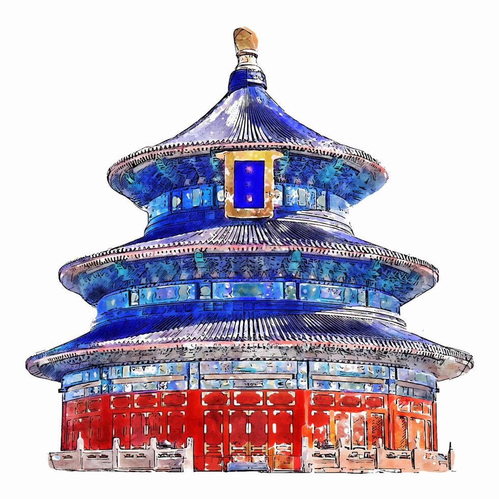 tempio di Paradiso Cina acquerello mano disegnato illustrazione isolato su bianca sfondo vettore