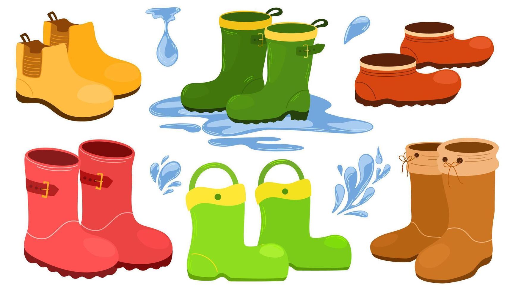 gomma da cancellare stivali impostare. acqua protezione, impermeabile scarpe. giardinaggio, autunno, primavera stagione. mano disegnato vettore illustrazione isolato su bianca