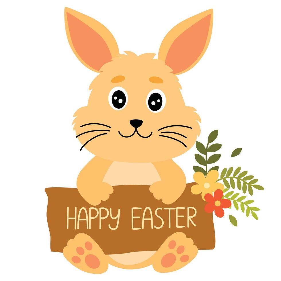 Pasqua carino coniglietto. adorabile Pasqua coniglio con tradizionale festivo arredamento. per manifesto, carta, scrapbooking, adesivi. mano disegnare piatto cartone animato vettore illustrazione.