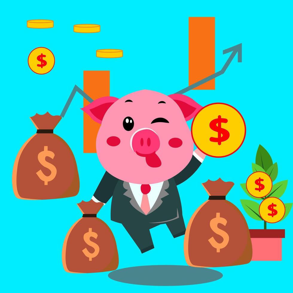 rosa maiale personaggio vettore grafico con qualunque espressione adatto per investimento e bussines crescita presentazione e movimento