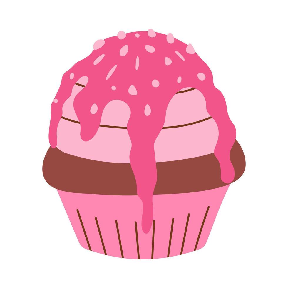 cioccolato Cupcake con rosa frustato crema, rosa cioccolato, cibo vettore illustrazione, al forno dolci, piatto stile focaccina