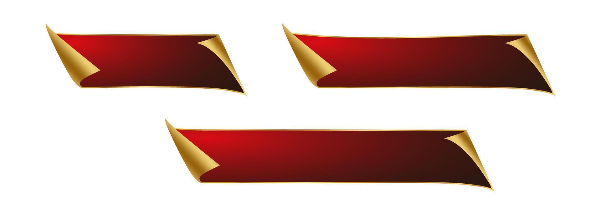 impostato rosso e oro nastro bandiera al di sopra di bianca sfondo vettore