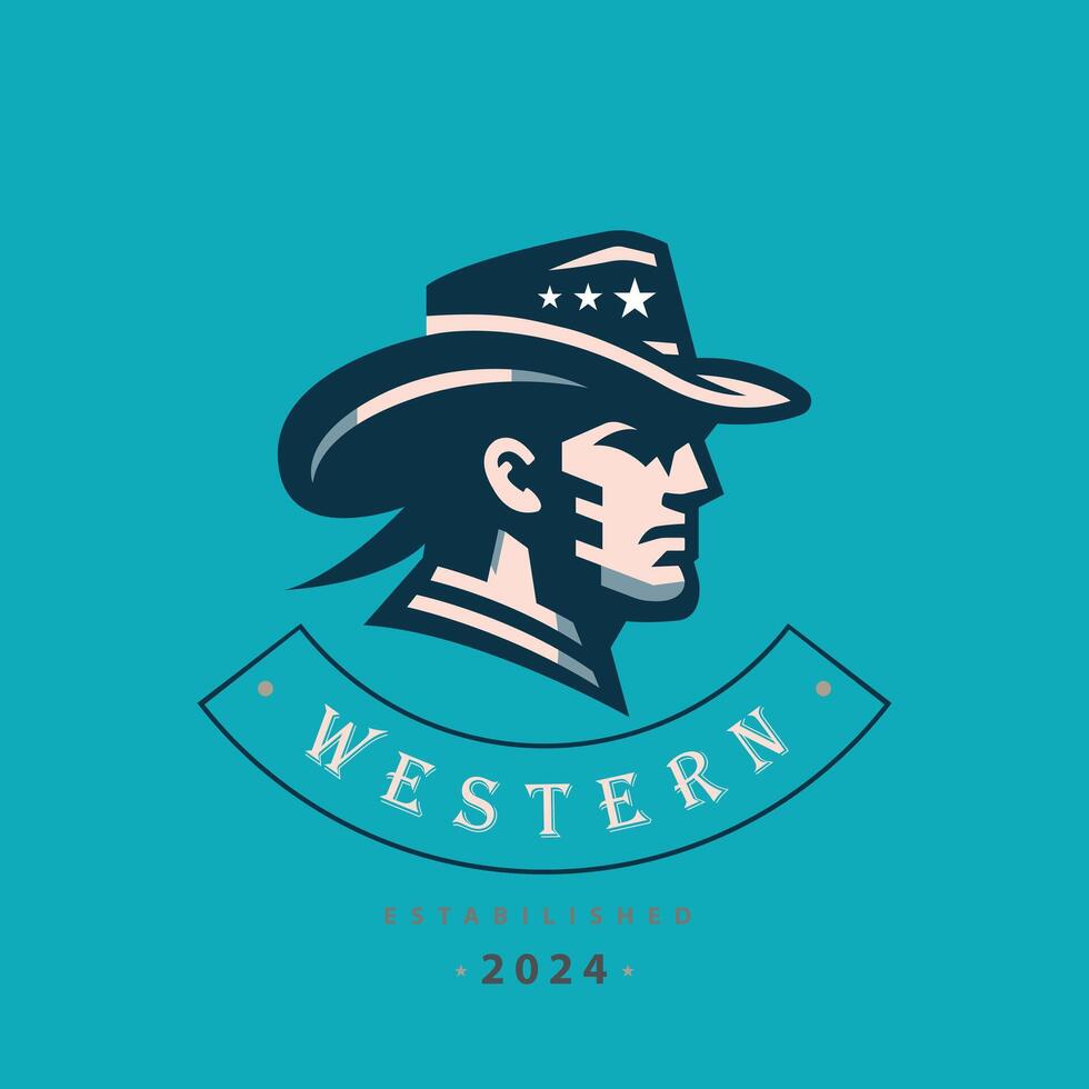 modello di progettazione del logo della siluetta della testa occidentale del cowboy per il marchio o l'azienda e altro vettore