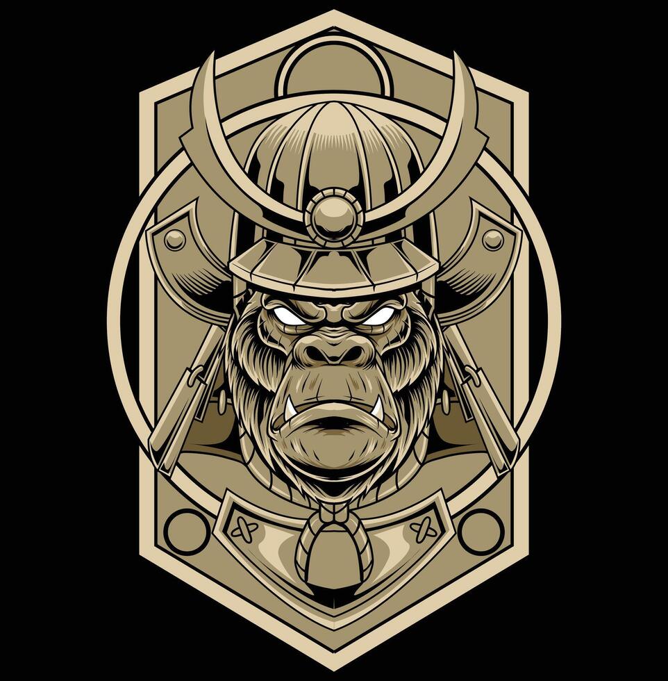 vettore illustrazione di gorilla testa con samurai casco