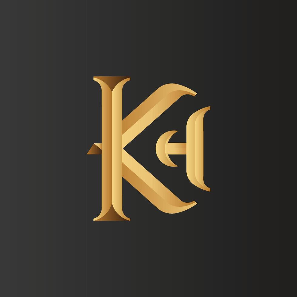 kh lettering logo design con d'oro colore combinazione, vettore illustrazione, personaggio logo deisgn