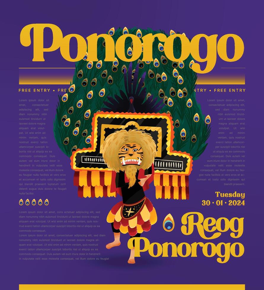 reog ponorogo danza Indonesia cultura cellula ombroso mano disegnato illustrazione vettore