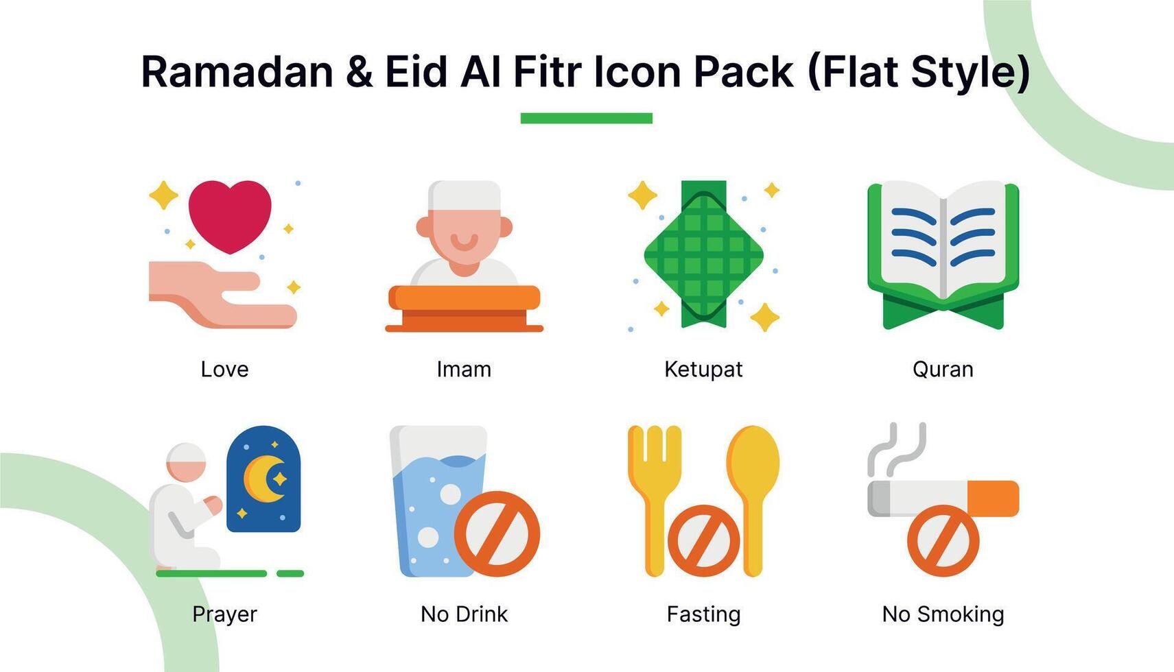 Ramadan e eid al Fitr icona impostato nel piatto stile adatto per ragnatela e App icone, presentazioni, manifesti, eccetera. vettore