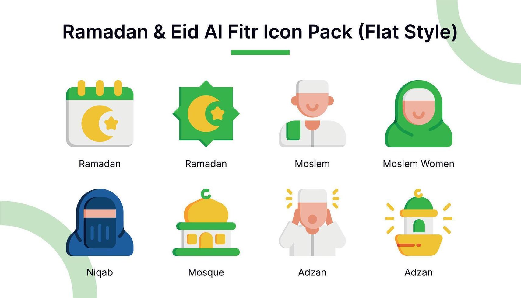 Ramadan e eid al Fitr icona impostato nel piatto stile adatto per ragnatela e App icone, presentazioni, manifesti, eccetera. vettore