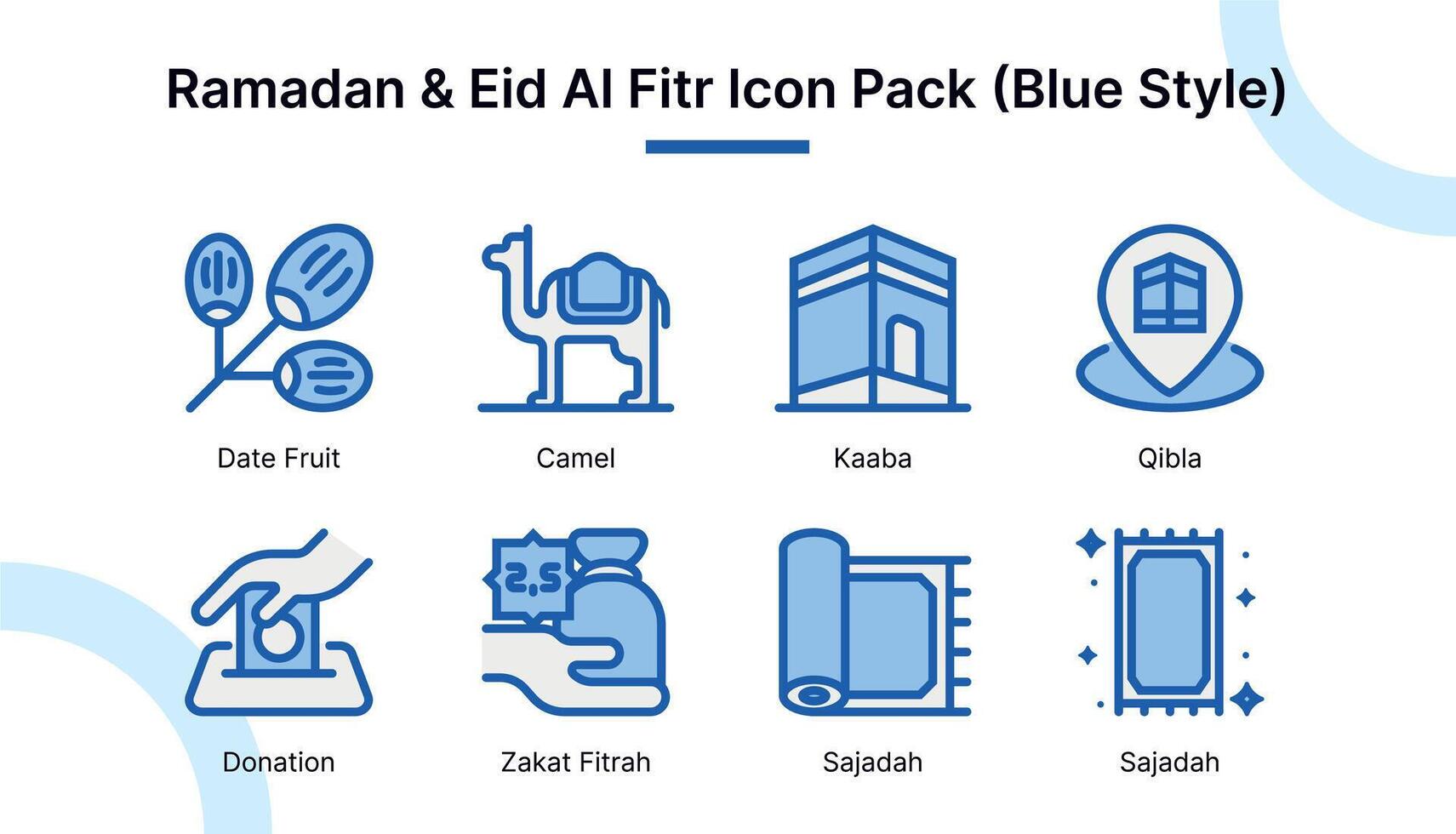 Ramadan e eid al Fitr icona impostato nel blu stile adatto per ragnatela e App icone, presentazioni, manifesti, eccetera. vettore