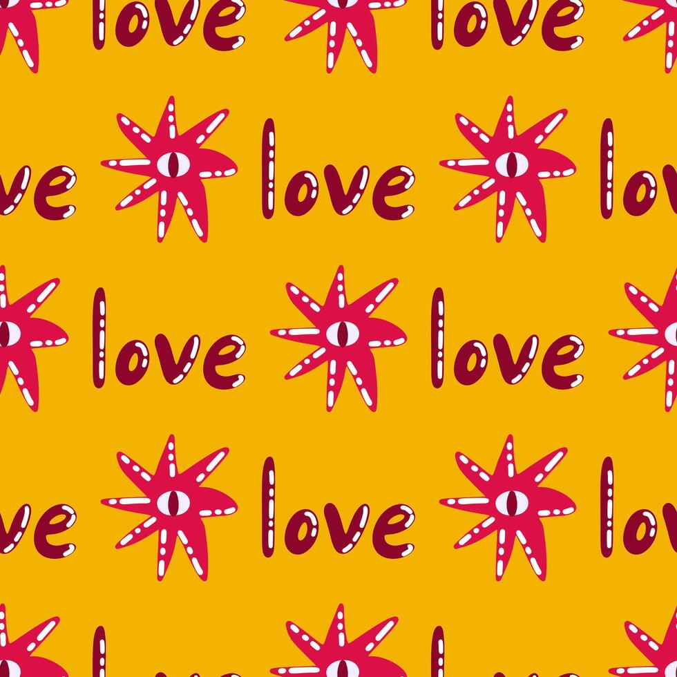 giallo rosso amore occhio senza soluzione di continuità modello illustrazione. carino romantico rosa stelle sfondo Stampa. San Valentino giorno vacanza, romantico nozze design. vettore