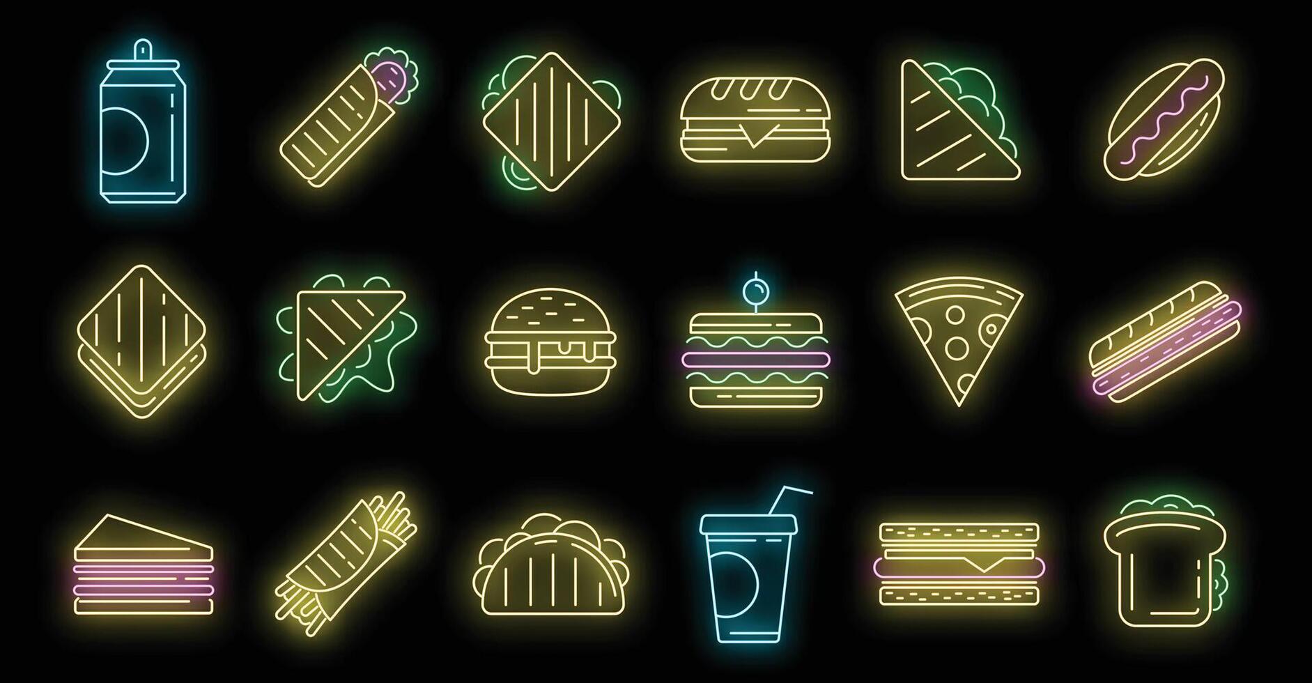 le icone della barra dei sandwich impostano il neon di vettore