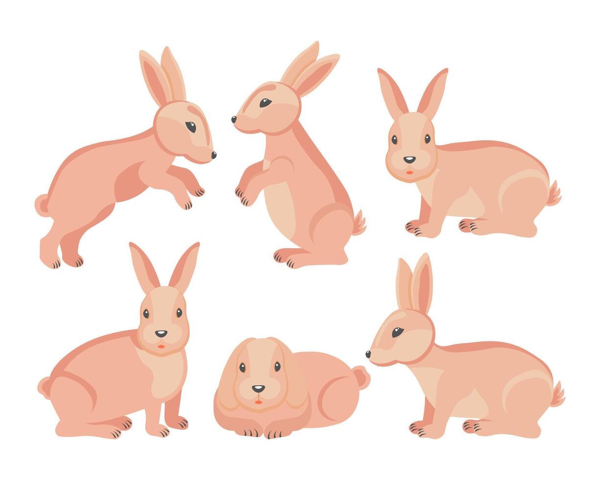 impostato di carino Pasqua coniglietti nel diverso pose. animale illustrazione, vettore