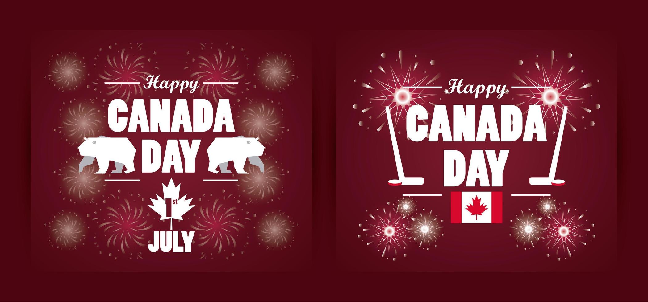 poster per la celebrazione del primo giorno di luglio in canada con attrezzatura sportiva da hockey vettore