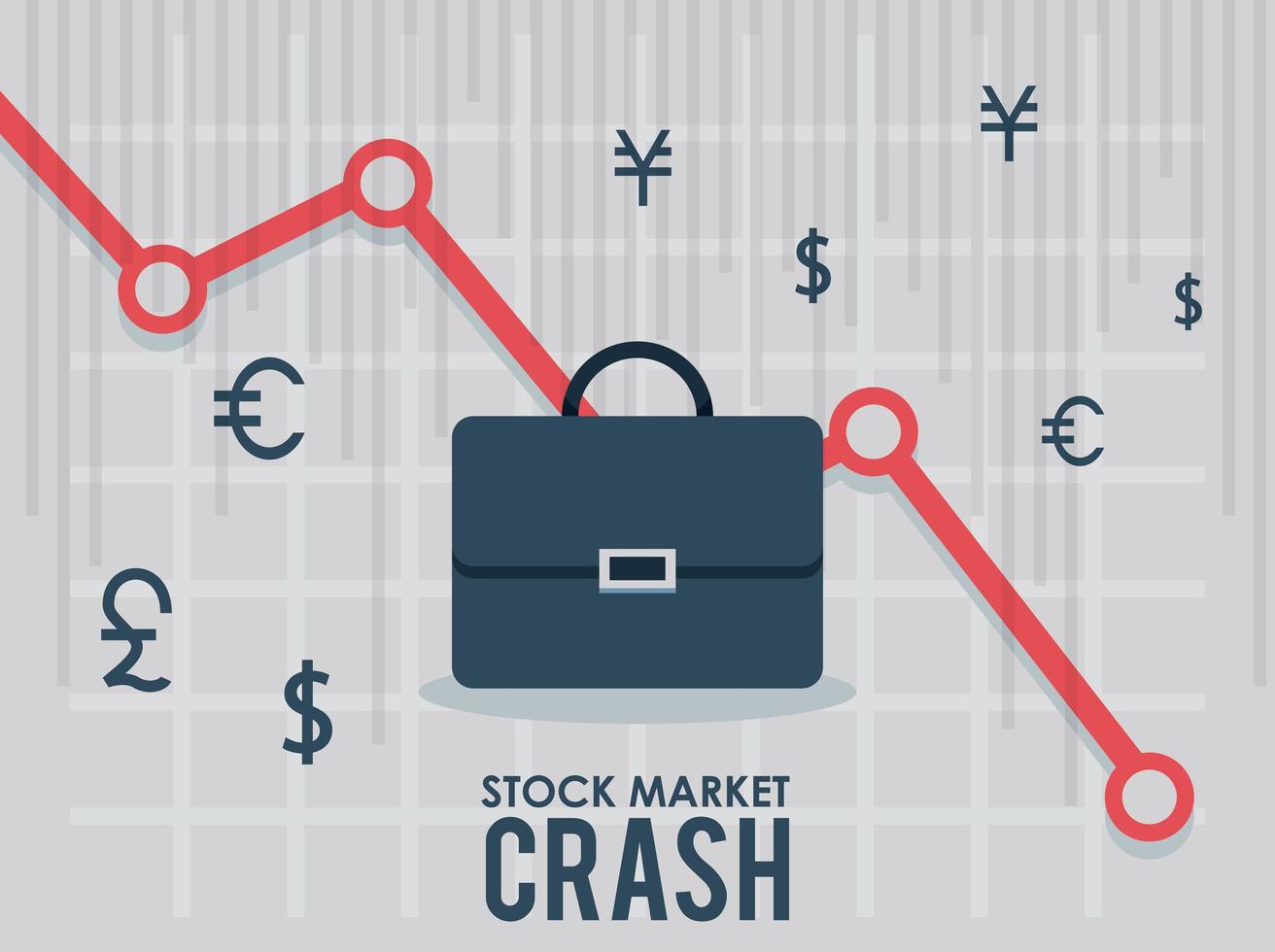 crollo del mercato azionario con portafoglio e infografica vettore