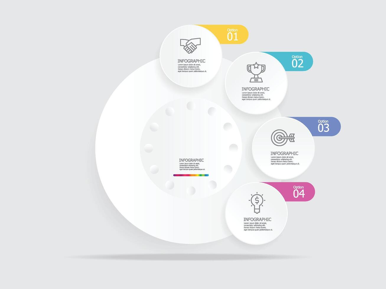 il giro cerchio sequenza temporale Infografica elemento rapporto sfondo con attività commerciale linea icona 4 passaggi vettore