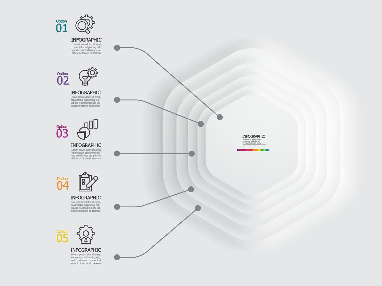 il giro esagono piramide passaggi sequenza temporale Infografica elemento rapporto sfondo con attività commerciale linea icona 5 passaggi vettore