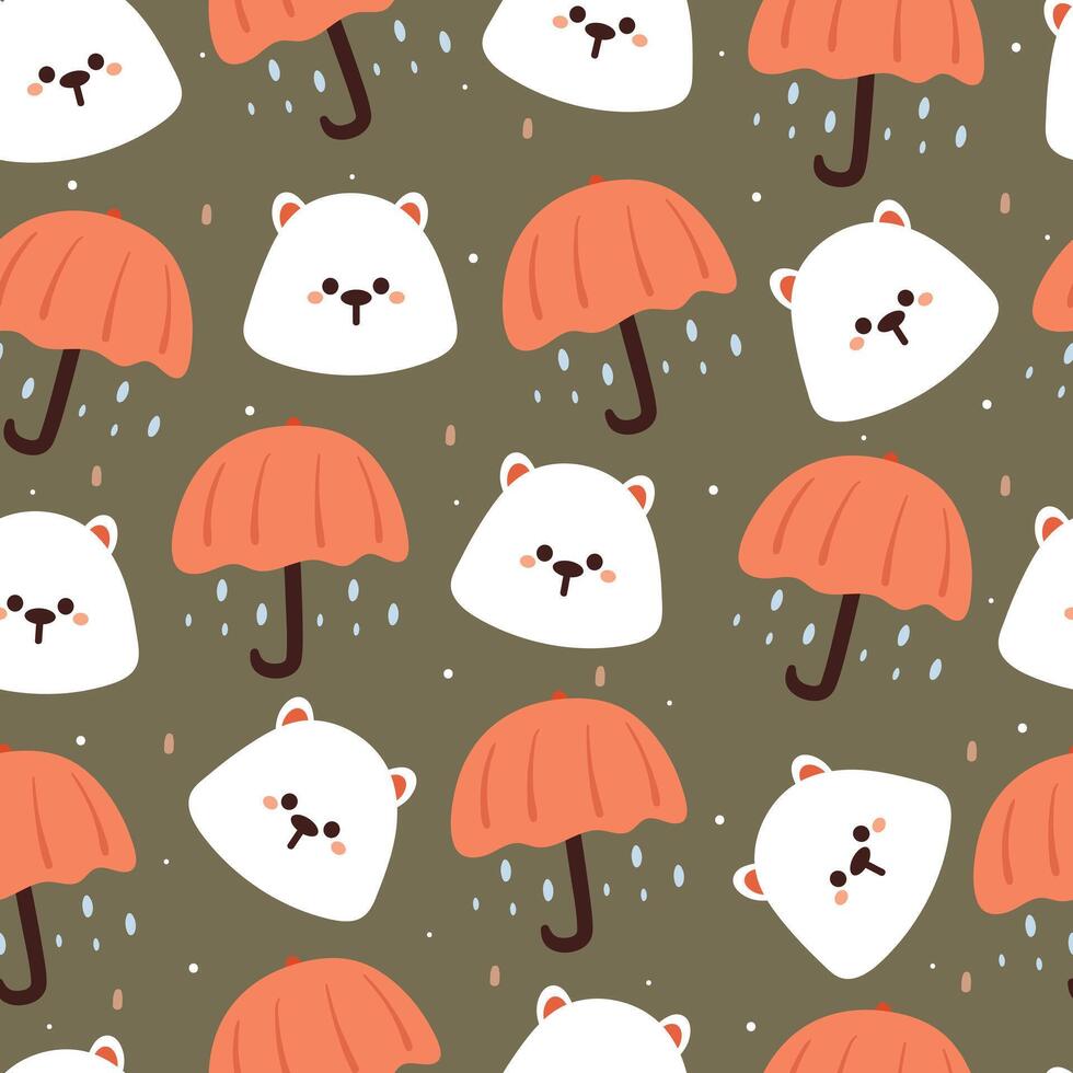 senza soluzione di continuità modello cartone animato orso con ombrello e pioggia. carino animale sfondo illustrazione per regalo avvolgere carta vettore