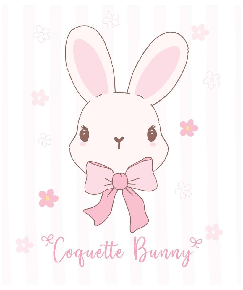 carino civetta coniglietto con arco e carota cartone animato, dolce retrò contento Pasqua primavera animale. vettore