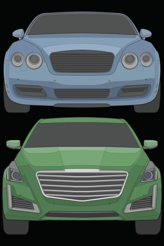 impostato di davanti Visualizza vettore illustrazione di isolato evidenziare colore auto su nero sfondo, veicolo nel un' piatto cartone animato stile.