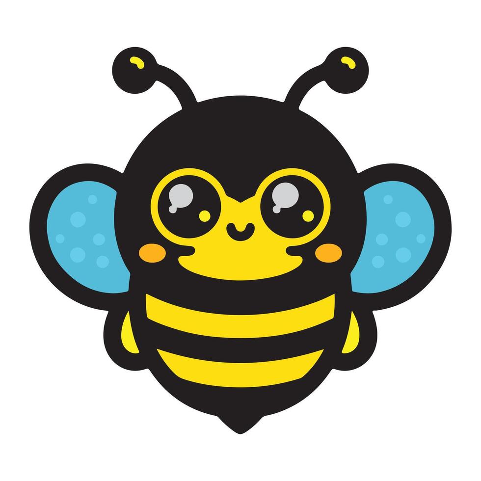 carino amichevole ape. cartone animato contento volante ape con grande genere occhi. insetto carattere. vettore isolato su bianca