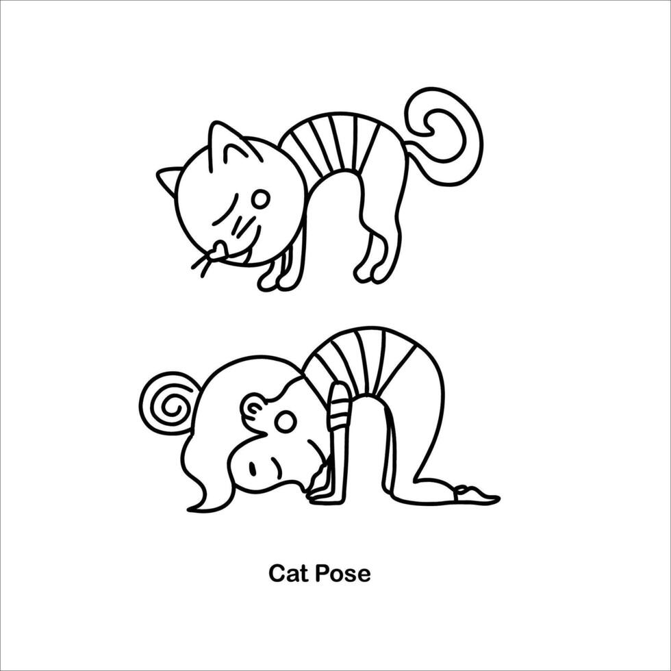bambini yoga gatto posa. vettore cartone animato illustrazione