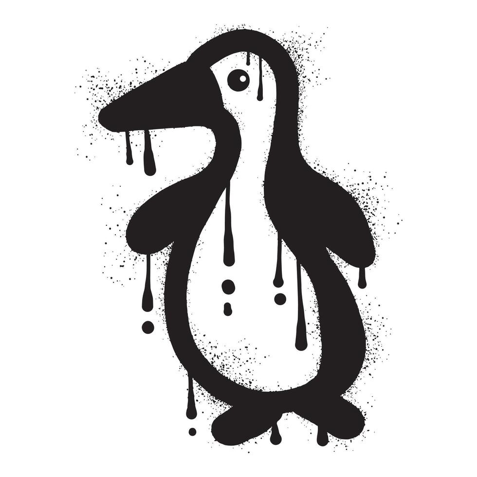 pinguino graffiti disegnato con nero spray dipingere vettore