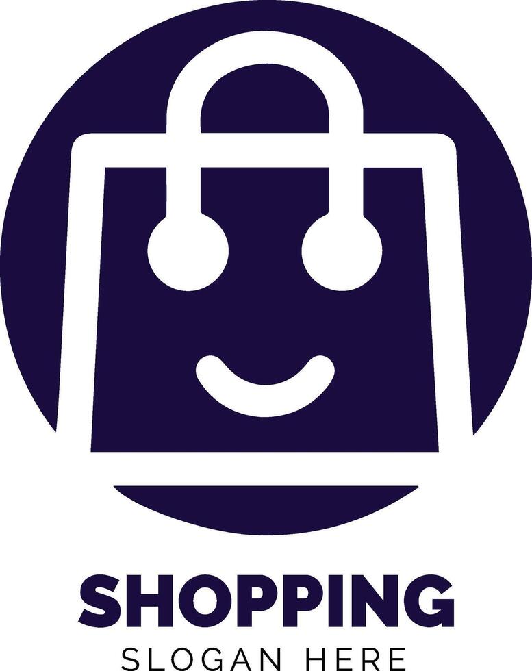 sorridente shopping Borsa logo per un' Al dettaglio marca nel un' moderno design stile vettore