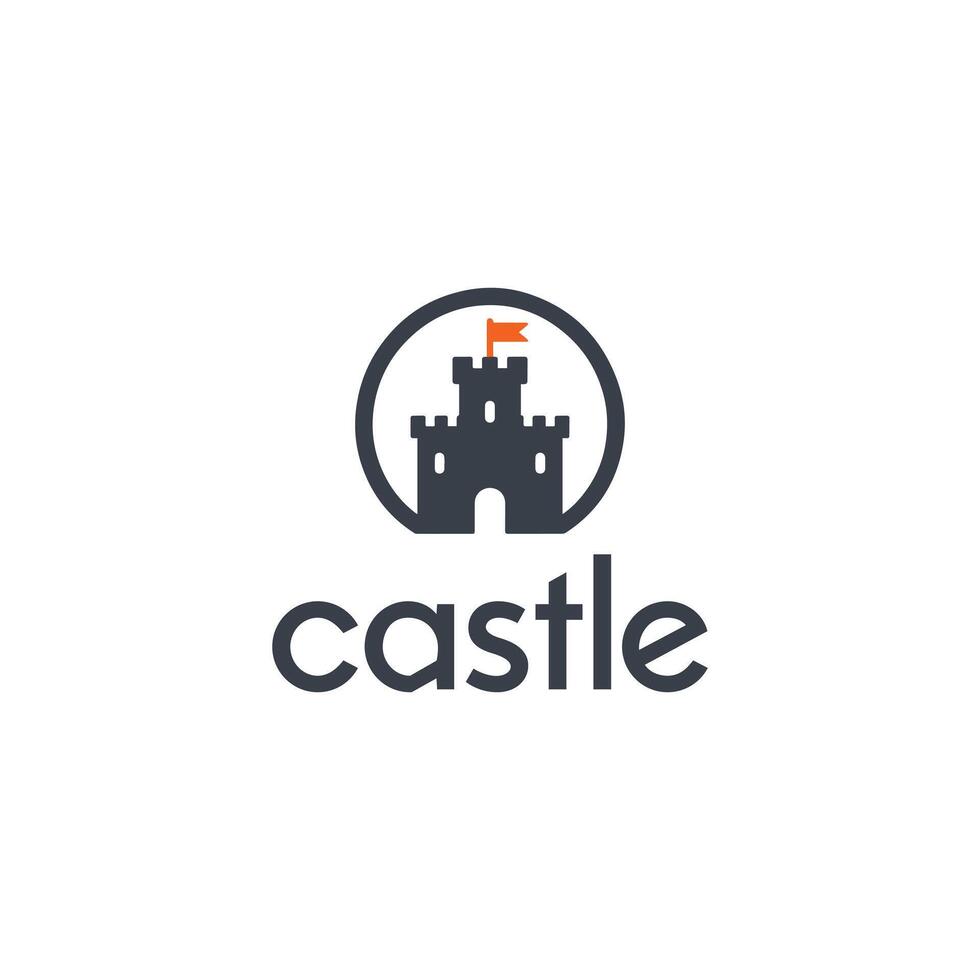 moderno castello logo design con bandiera e testo su un' bianca sfondo vettore