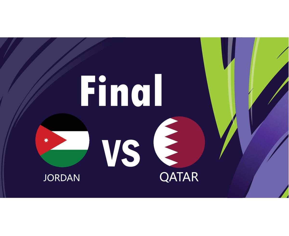 giordania e Qatar incontro finale bandiere emblemi asiatico nazioni 2023 squadre paesi asiatico calcio simbolo logo design vettore illustrazione