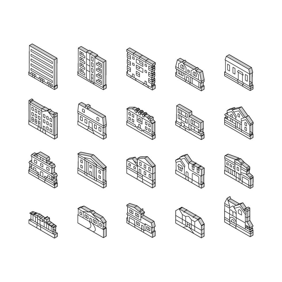 Casa architettonico esterno isometrico icone impostato vettore