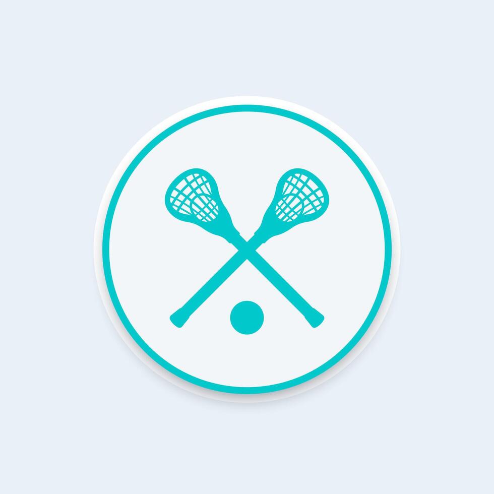 lacrosse icona, cartello, lacrosse bastoni e palla vettore pittogramma, icona su il giro forma, vettore illustrazione