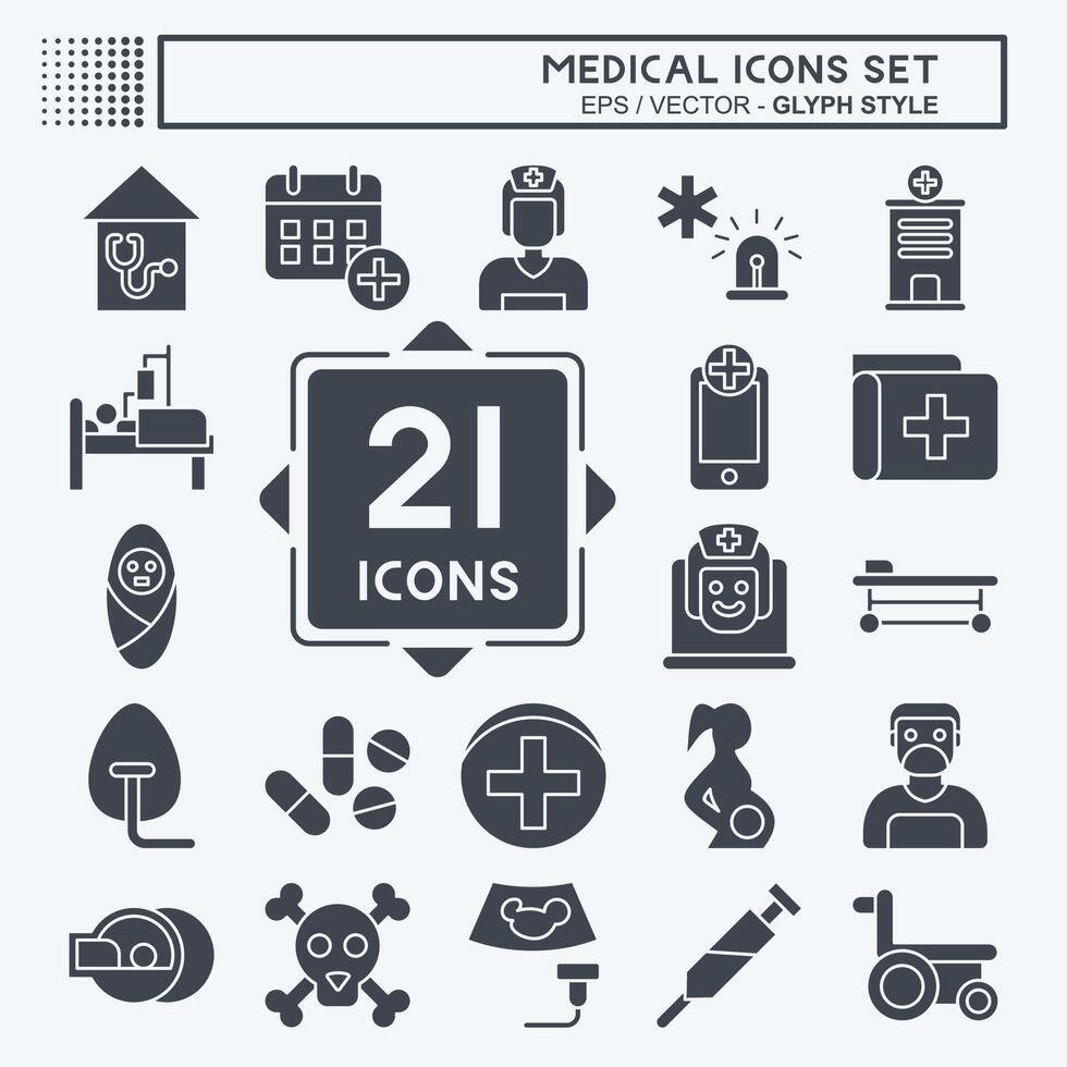 icona impostato medico. relazionato per farmacia simbolo. glifo stile. semplice design modificabile. semplice illustrazione vettore